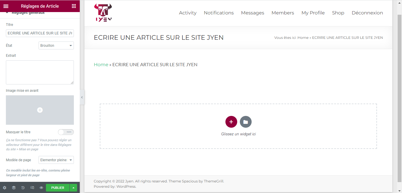 écrire un article avec elementor